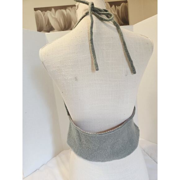 Halter Crop Top Knit XL Black Red Stretch Backless Mushroom Logo Retro Y2k - Picture 3 of 6